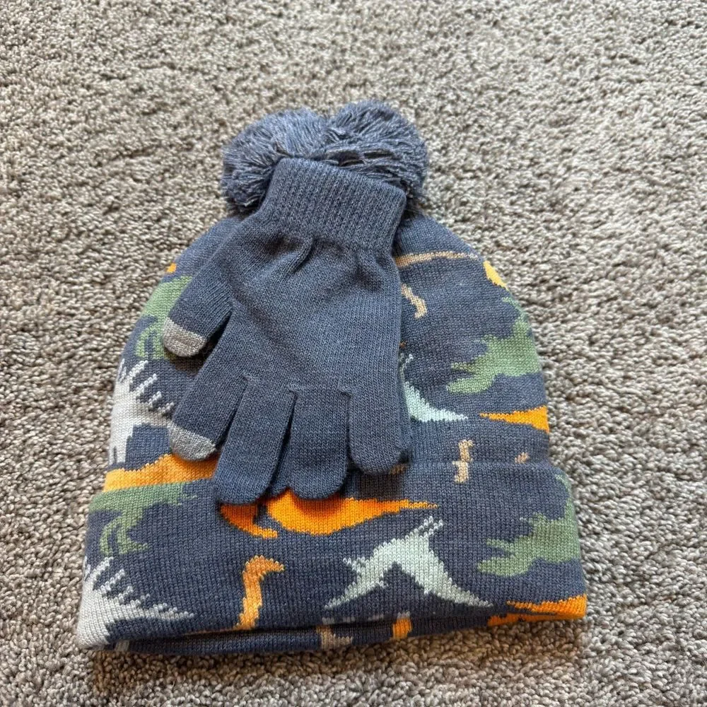 Wonder Nation Baby Toddler Beanie Hat & Glove Set‎ One Size Dinosaur NWT Fleece